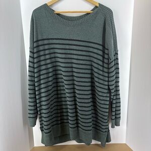 Old Navy Green with Navy Stripes Long Sleeve Sweater, Women's Size XXL